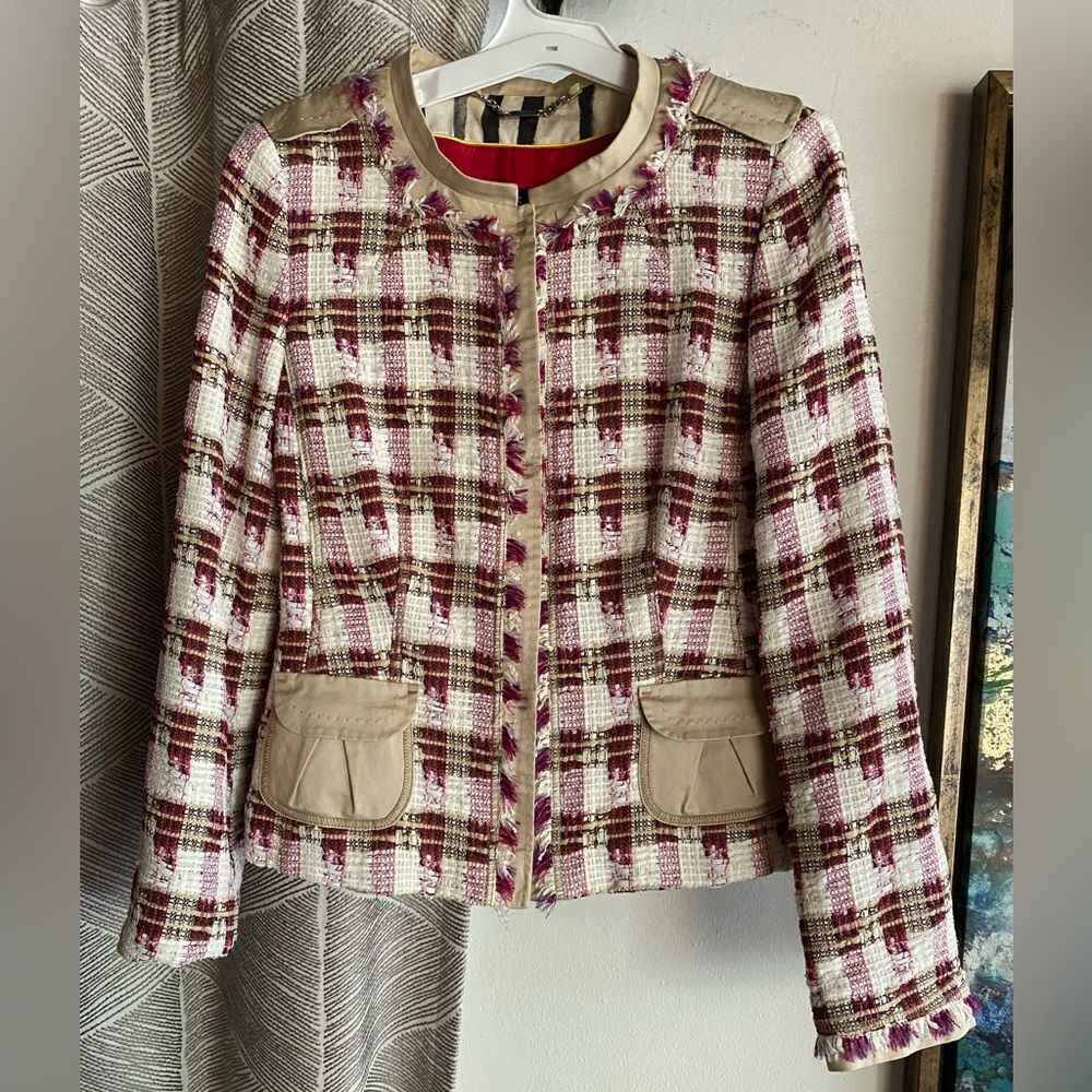 MaxMara Sport Jacket Womens Tweed Pink/ White Buttons Sz 36